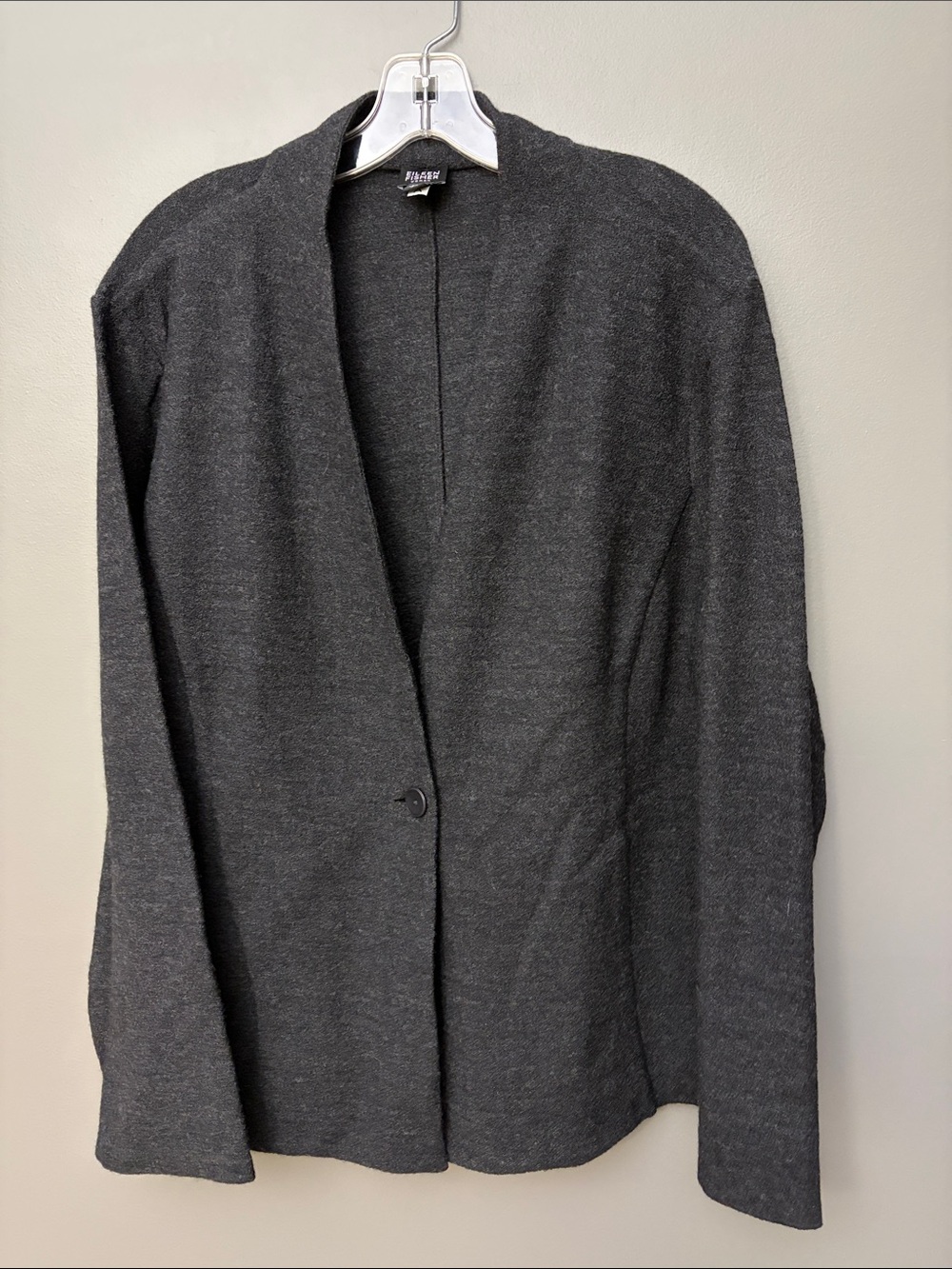 Eileen Fisher 100% Wool Charcoal Open-Front Blazer Cardigan- Size 2X